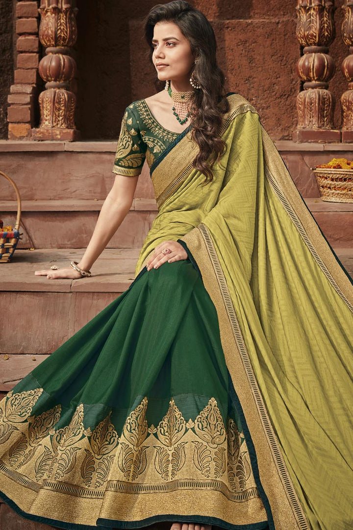 Khaki Color Designer Saree In Fancy Fabric