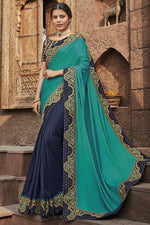 Load image into Gallery viewer, Cyan Color Fancy Fabric Function Wear Saree
