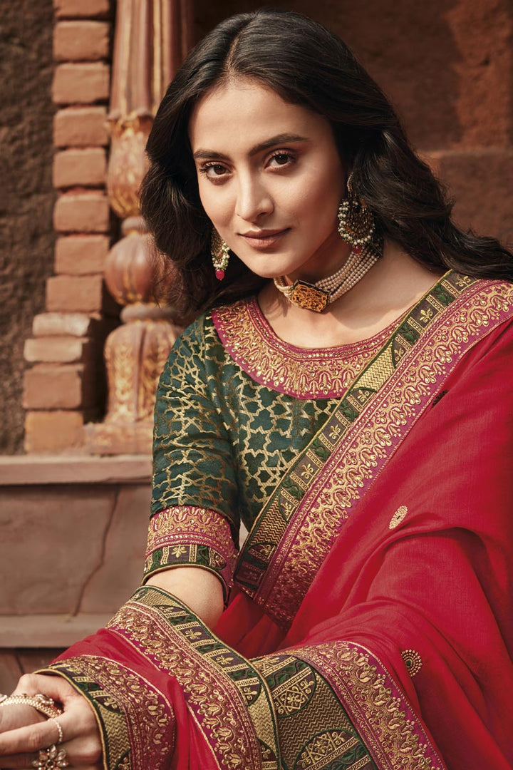 Red Color Party Wear Saree In Fancy Fabric