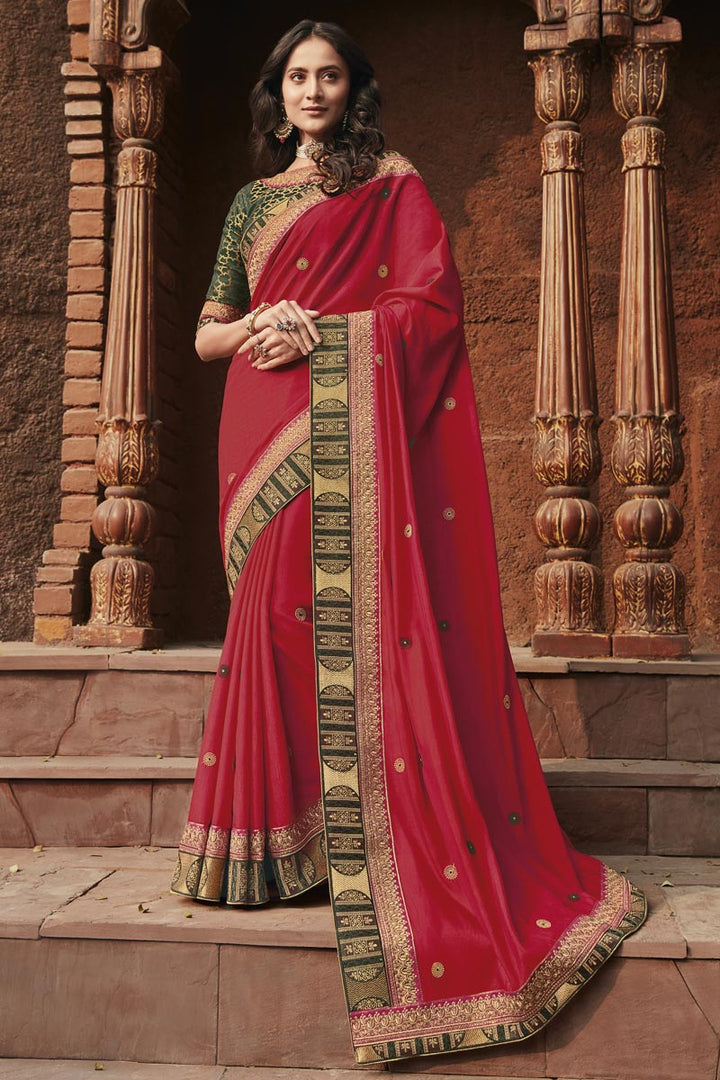 Red Color Party Wear Saree In Fancy Fabric