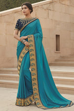 Load image into Gallery viewer, Sky Blue Color Party Wear Embroidery Work Saree In Fancy Fabric
