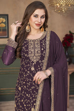 Load image into Gallery viewer, Incredible Embroidered Work Purple Color Festival Wear Palazzo Suit

