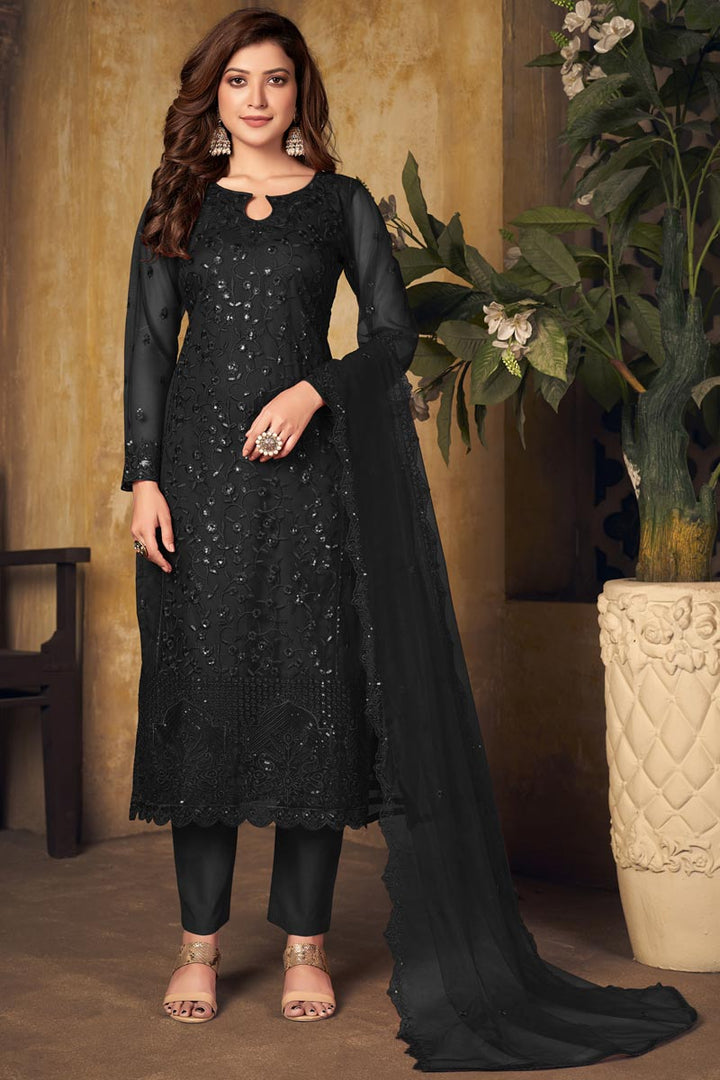 Black Color Net Fabric Festival Wear Stunning Embroidered Work Salwar Suit