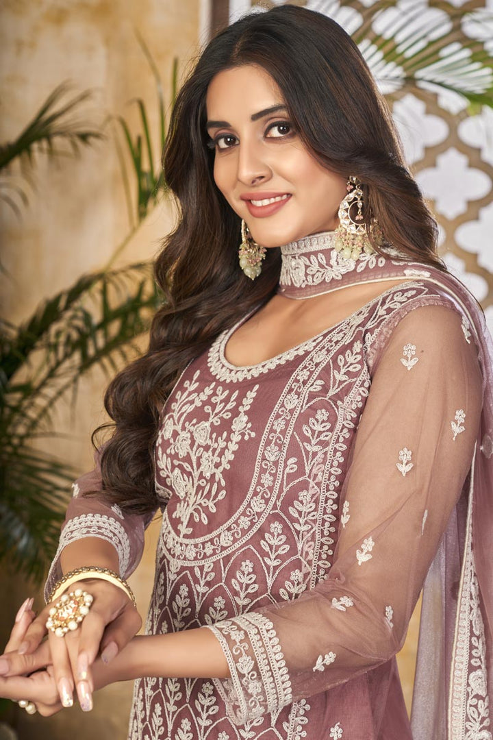 Net Fabric Pink Color Festival Wear Incredible Palazzo Suit