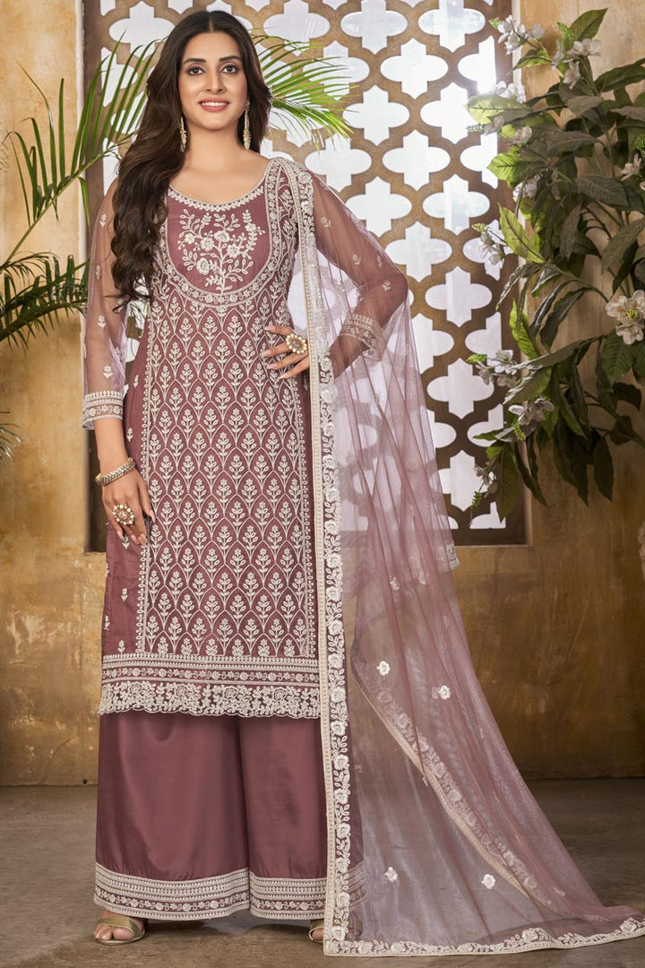 Net Fabric Pink Color Festival Wear Incredible Palazzo Suit