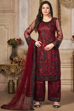 Load image into Gallery viewer, Maroon Color Net Fabric Attractive Festival Wear Palazzo Suit
