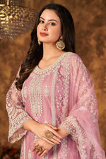 Load image into Gallery viewer, Pink Color Net Fabric Embroidered Classic Palazzo Suit
