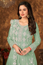 Load image into Gallery viewer, Captivating Embroidered Work Sea Sea Green Color Net Fabric Palazzo Suit
