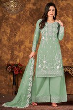 Load image into Gallery viewer, Captivating Embroidered Work Sea Sea Green Color Net Fabric Palazzo Suit
