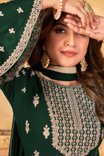 Load image into Gallery viewer, Georgette Fabric Tempting Function Wear Palazzo Suit In Dark Green Color
