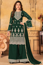 Load image into Gallery viewer, Georgette Fabric Tempting Function Wear Palazzo Suit In Dark Green Color
