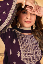 Load image into Gallery viewer, Purple Color Georgette Fabric Glamorous Palazzo Suit In Function Wear
