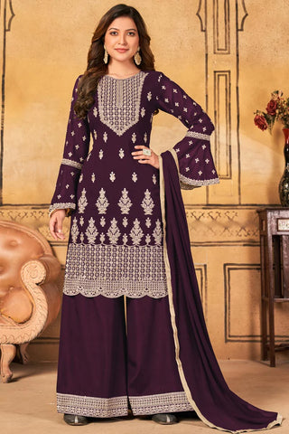 Purple Color Georgette Fabric Glamorous Palazzo Suit In Function Wear