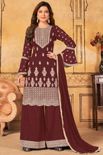 Load image into Gallery viewer, Georgette Fabric Embellished Function Wear Maroon Color Palazzo Suit
