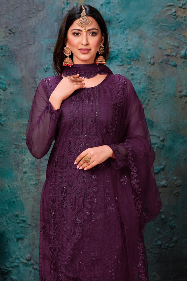 Occasion Wear Purple Color Embroidered Salwar Kameez