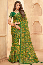 Load image into Gallery viewer, Green Color Daily Wear Chiffon Fabric Floral Printed Saree
