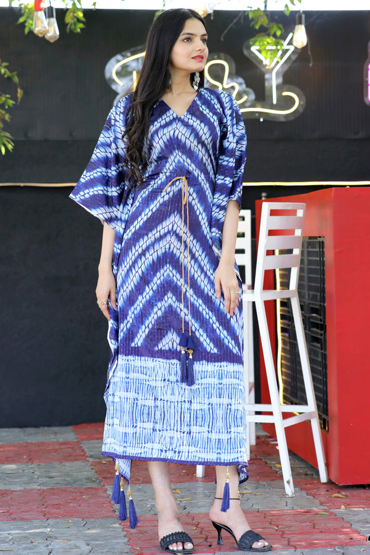 Radiant Multi Color Digital Printed Chinon Fabric Kaftan