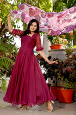Load image into Gallery viewer, Art Silk Fabric Soothing Gown With Printed Dupatta In Maroon Color
