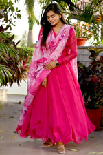 Load image into Gallery viewer, Pink Color Art Silk Fabric Appealing Gown With Printed Dupatta
