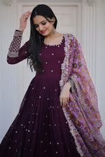 Load image into Gallery viewer, Wine Color Georgette Fabric Stunning Gown With Dupatta
