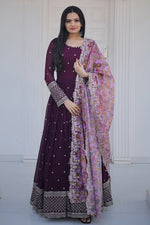 Load image into Gallery viewer, Wine Color Georgette Fabric Stunning Gown With Dupatta
