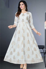 Load image into Gallery viewer, Rayon Fabric Charismatic Readymade Gown With Dupatta In White Color
