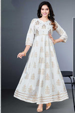 Load image into Gallery viewer, White Color Captivating Readymade Gown With Dupatta In Rayon Fabric
