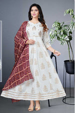 Load image into Gallery viewer, White Color Captivating Readymade Gown With Dupatta In Rayon Fabric
