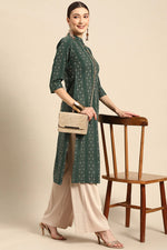 Load image into Gallery viewer, Green Color Cotton Fabric Printed Work Chic Kurti
