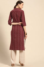 Load image into Gallery viewer, Cotton Fabric Printed Work Soothing Kurti In Maroon Color
