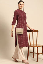 Load image into Gallery viewer, Cotton Fabric Printed Work Soothing Kurti In Maroon Color
