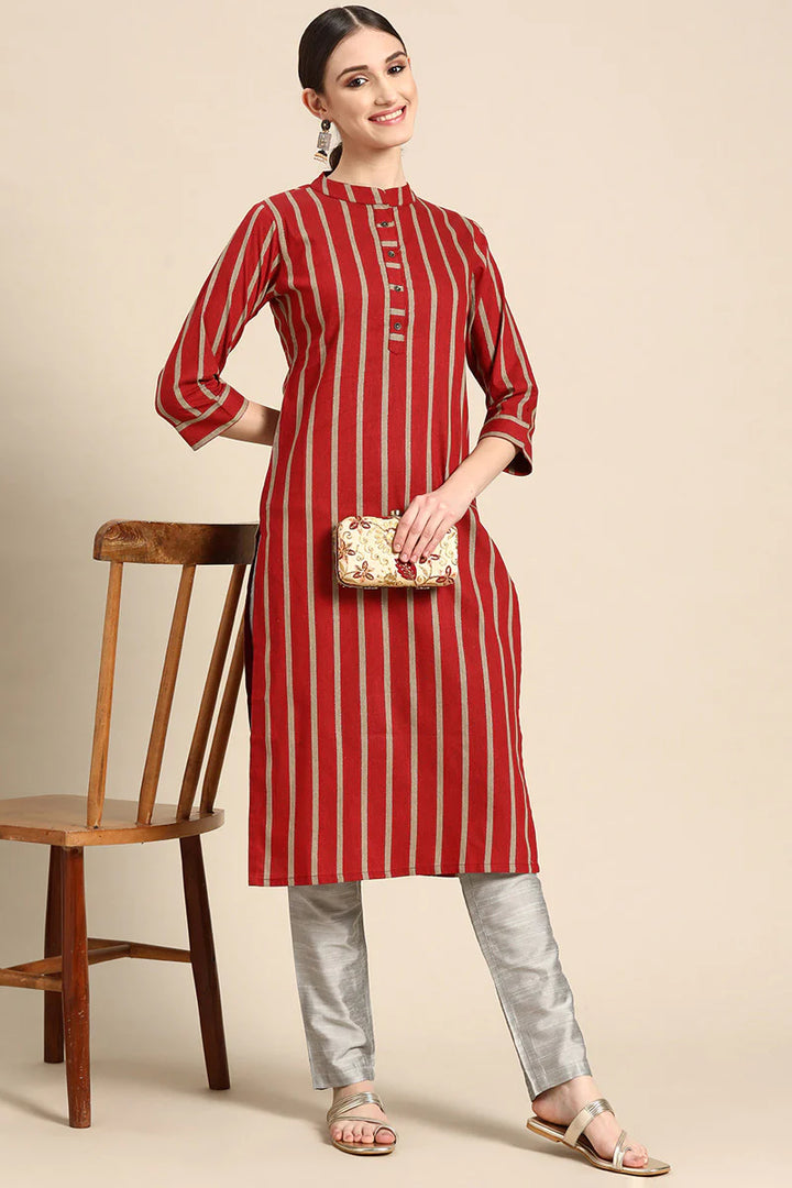 Red Color Cotton Fabric Printed Work Appealing Kurti
