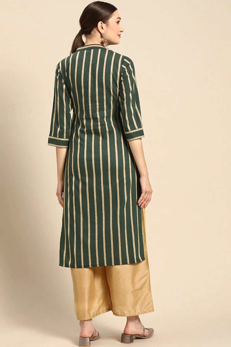 Cotton Fabric Dark Green Color Printed Work Fantastic Kurti | Buy Online India