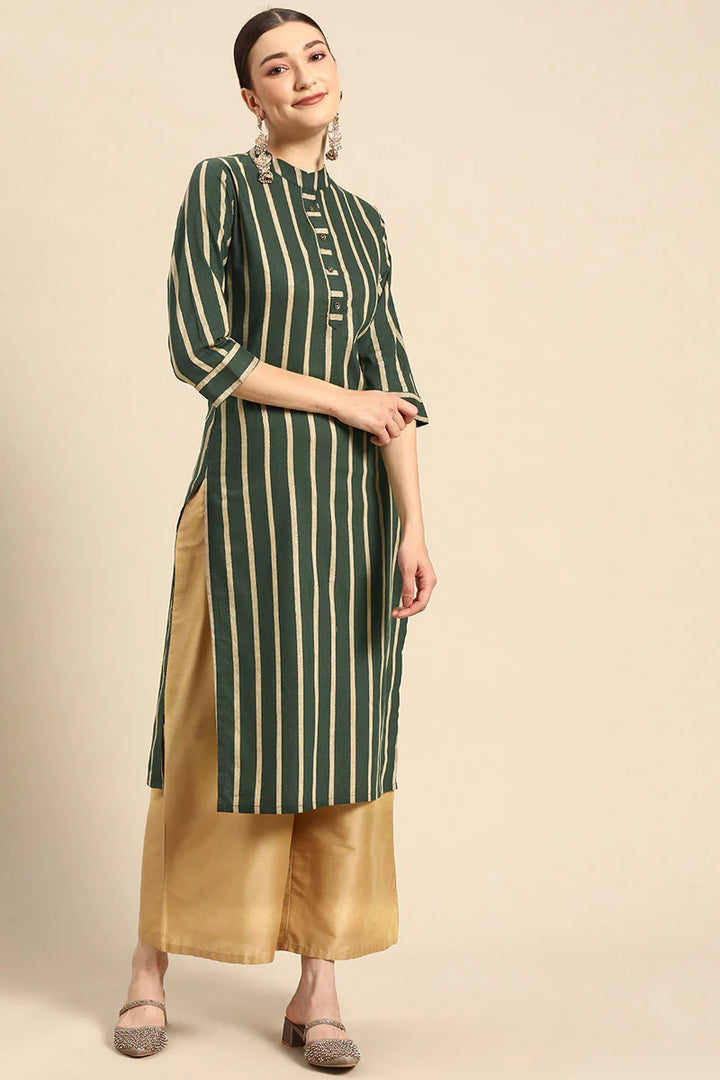 Cotton Fabric Dark Green Color Printed Work Fantastic Kurti | Buy Online India
