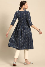 Load image into Gallery viewer, Navy Blue Color Printed Delicate Cotton Fabric Kurti
