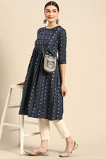 Load image into Gallery viewer, Navy Blue Color Printed Delicate Cotton Fabric Kurti
