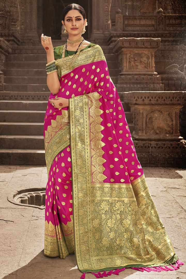 Rani Color Function Wear Designer Art Silk Fabric Weaving Work Saree