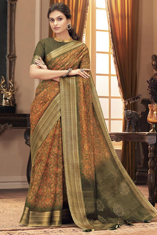 Party Style Orange Color Trendy Saree In Art Silk Fabric