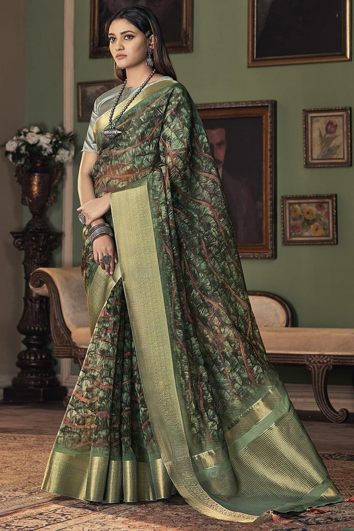 Green Color Party Wear Art Silk Fabric Trendy Saree