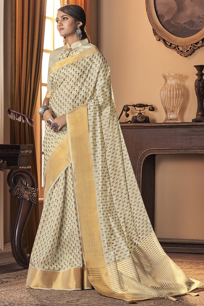Party Style Beige Color Trendy Art Silk Fabric Saree