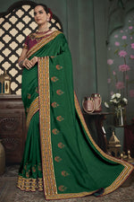 Load image into Gallery viewer, Green Color Designer Border Work Saree In Art Silk Fabric
