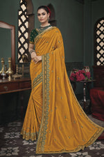 Load image into Gallery viewer, Mustard Color Art Silk Fabric Occasion Wear Border Work Saree
