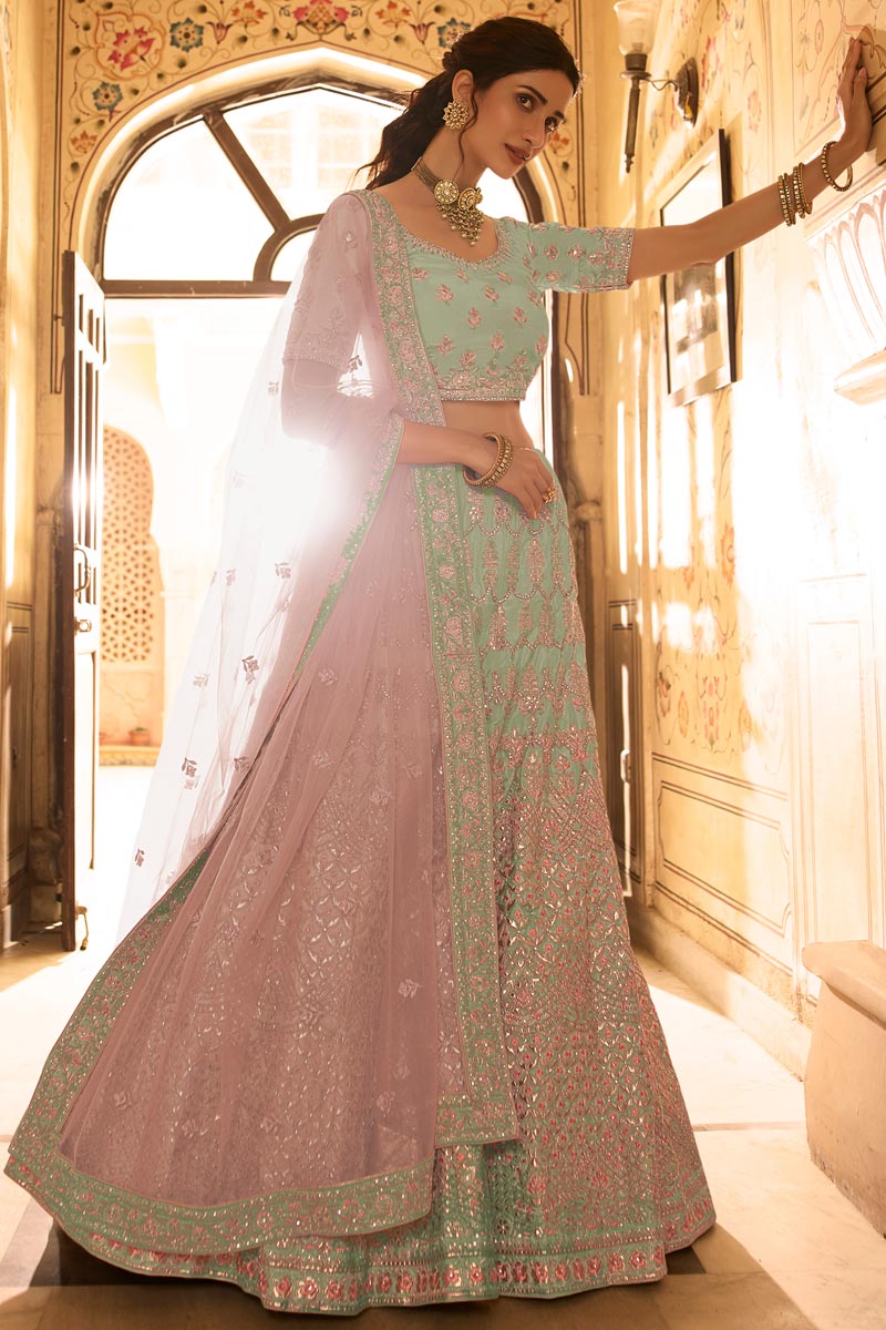 Sea Green Color Designer Lehenga With Embroidered Work