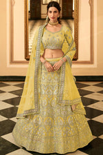 Load image into Gallery viewer, Function Wear Organza Fabric Yellow Color Designer Lehenga
