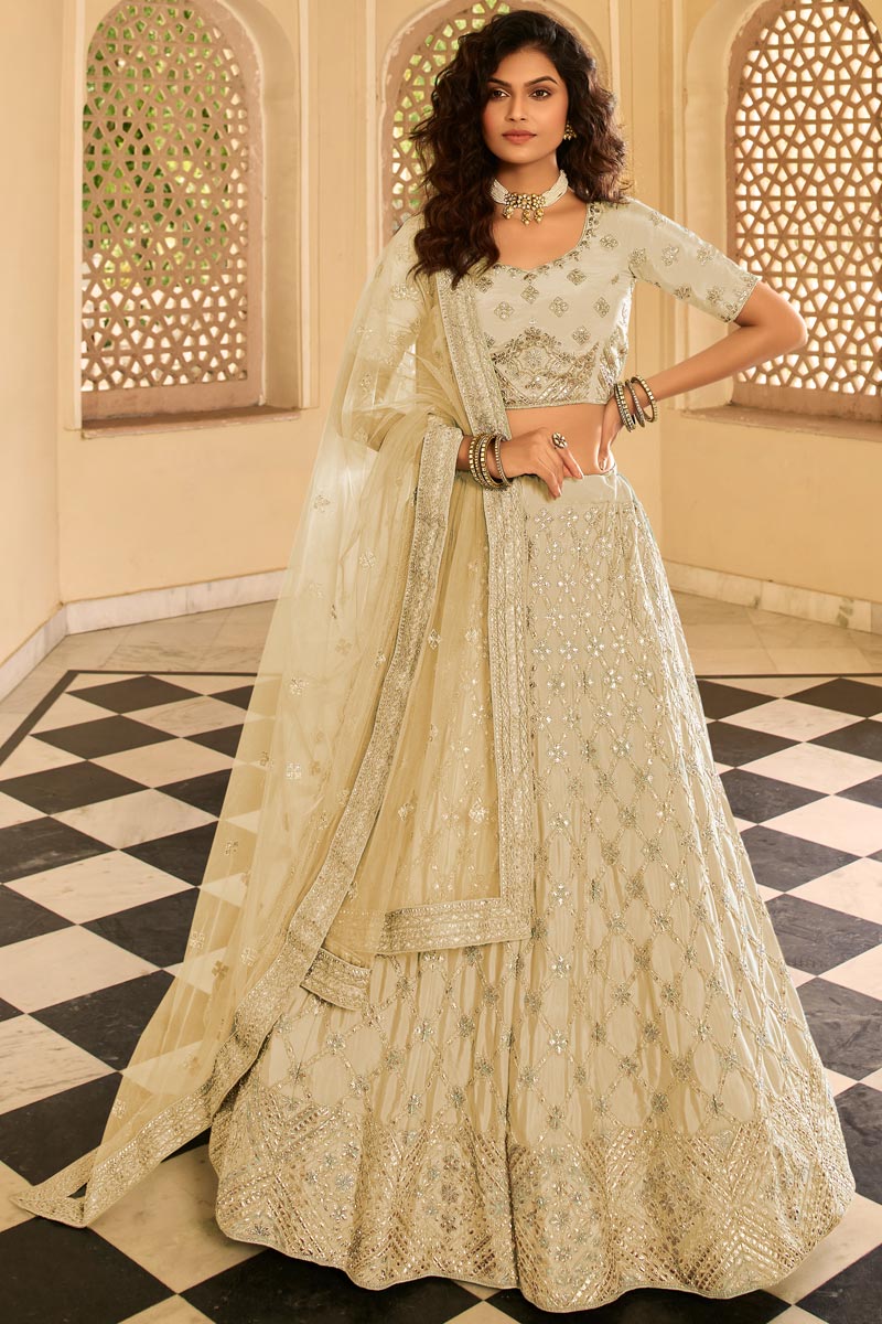 Beige Color Designer Lehenga With Embroidered Work