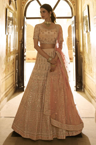 Peach Color Crepe Fabric Designer Embroidered Wedding Wear Lehenga Choli