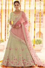 Load image into Gallery viewer, Georgette Fabric Embroidered Wedding Wear Designer Lehenga Choli In Sea Green Color
