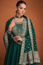 Load image into Gallery viewer, Dark Green Color Silk Gown With Embroidered Work
