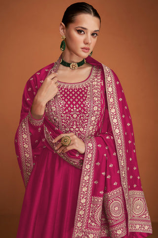 Rani Color Silk Fabric Gown With Embroidered Work