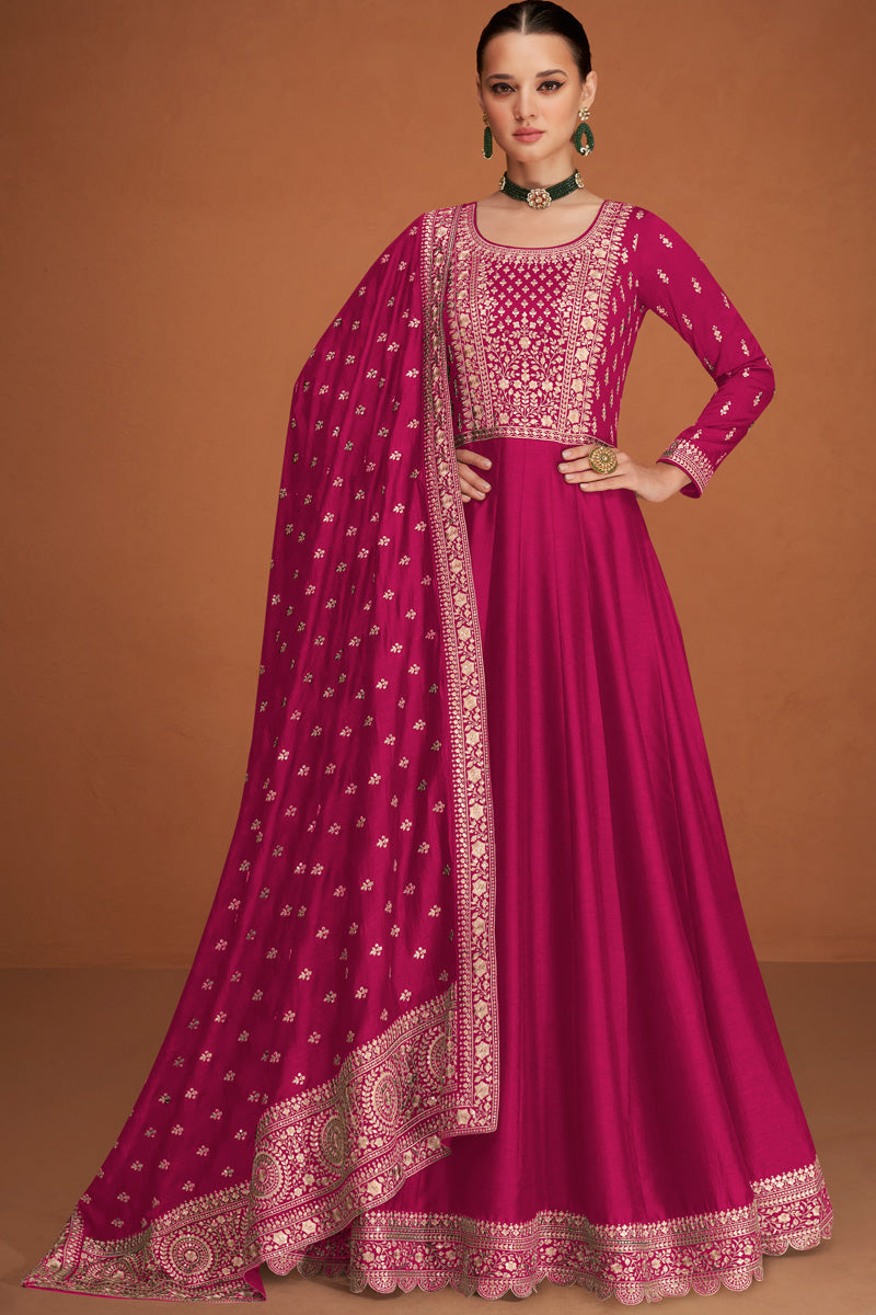 Rani Color Silk Fabric Gown With Embroidered Work